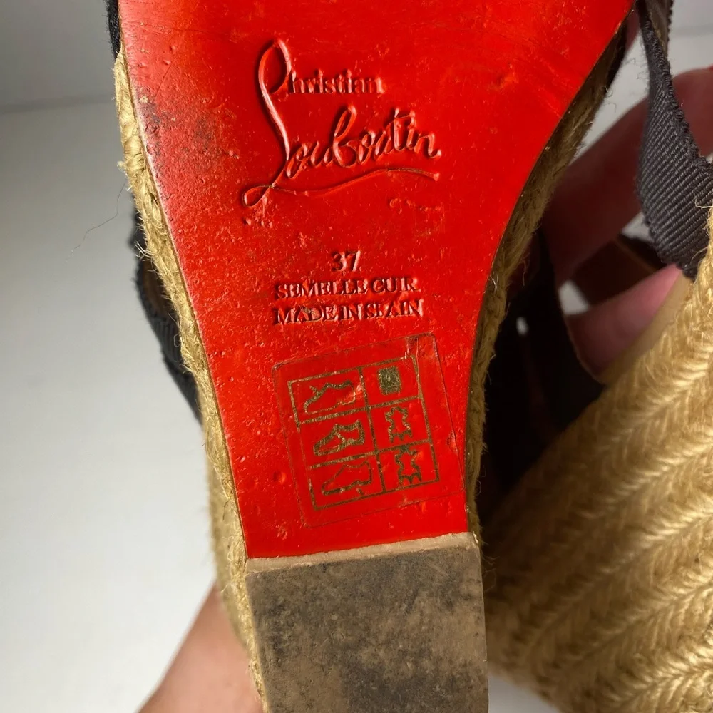 Christian Louboutin delfin wedge espadrille sandals black 37 7 - Picture 9 of 10